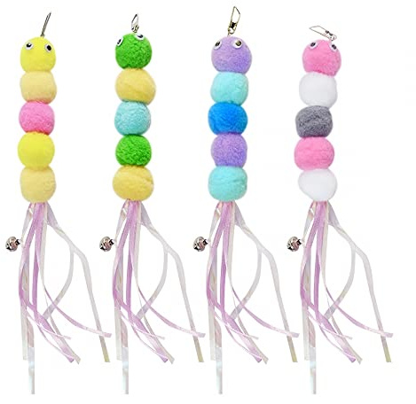 DONGKER Katzenspielzeug Feder, 4 Stück Cat Feather Toys Ersatz, Katzenangel Ersatzfedern Anhänger Federn Katzen Spielzeug mit Glocken für Katze