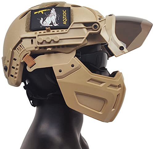 Casco Airsoft con máscara táctica y gafas de visera, juegos de casco militar de 5 mm de grosor, para BB Sport CQB CS Game Cosplay (bronceado)