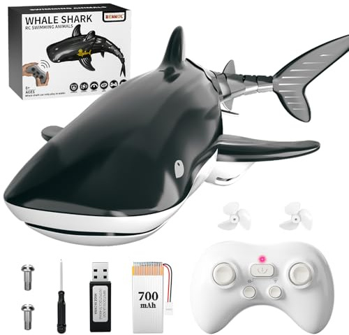 Bennol 2.4Ghz Remote Control Whale Shark Toy for Kids, 1:18 Scale High Simulation Electric RC Fish for Pool, Birthday Christmas Toys for 4-9 Year Olds Boys and Girls
