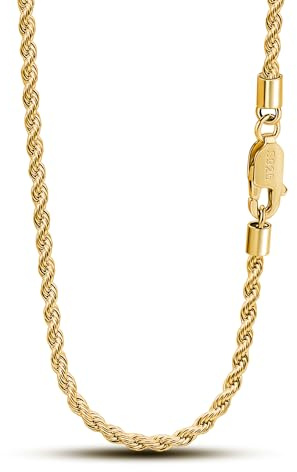 Dankadi Collana con Ciondolo in Corda di Argento 925 Fine da 3mm Placcata Oro Catena a Maglia Ritorta/Intrecciata 40,6-76,2 cm Design Italiano Gioielli Regalo Compleanno Festa per Uomini Donne, 17