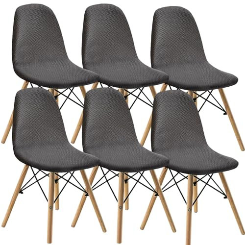 KELUINA Dining Chair Covers Set of 2/4/6, Mid Century Modern Shell Style Slipcover, Upholstered Accent Side Chair (Dark Gray, 6 PCS)