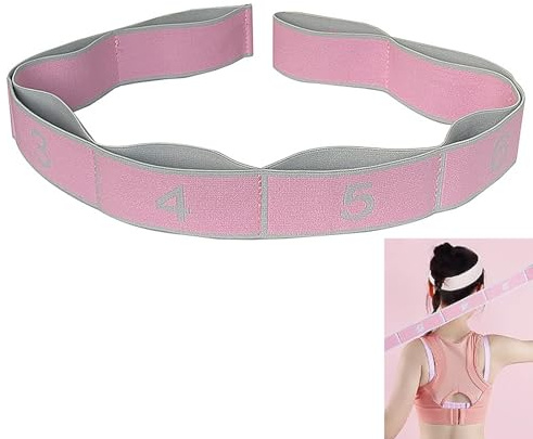 Yogabält, träningsband, motståndsband med 8 ringar, träningsband, gymnastikband, elastiskt band, sport, träningsband för träning, gym, fitness, pilates, yogatillbehör (rosa)