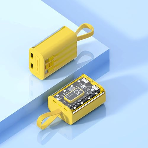 Power Bank 20000mAh Bateria Externa con 3 Cables Integrados Inalámbrico Carga Rapida Inalámbrico Cargador Portátil con Luz Nocturna LED Compatible Compatible con Smartphones,Yellow