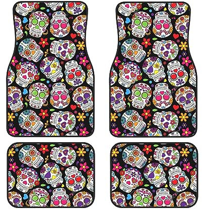 Autoteppiche mit Totenkopf-Motiv, 4-teilig, Allwetter-Automatte, Vorder- und Hinterfuß, strapazierfähig, Schutz