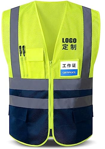 HJDQMDHA Sicherheitsbekleidung Atmungsaktive Sicherheitsweste, gut sichtbare Netz-Reflektorweste mit Taschen und Reißverschluss, Warnweste, Bauweste Warnweste