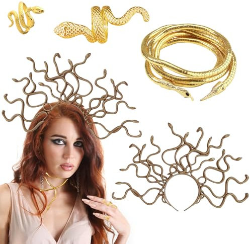 DOWNDRIFT Medu-sa Kopfschmuck Karneval Haarschmuck Medu-sa Kopfschmuck Medu-sa Haarreif Medu-sa Headpiece Schlangen Haarreif Medu-sa Kostüm Damen für Karneval Kostüme Accessoires