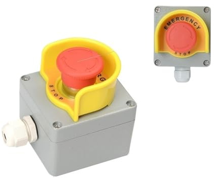 SAAWEE Cast Aluminum Emergency Stop Button Switch with Protective Cover Elevator Emergency Stop Metal Control Box Waterproof Protective(3)