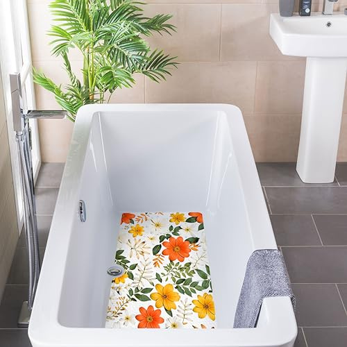 SafetyMat® Peel-Stick, Extra Large, Glow in The Dark, Fall Floral Bath Mat Non Slip, Certified Protection, Built to Last