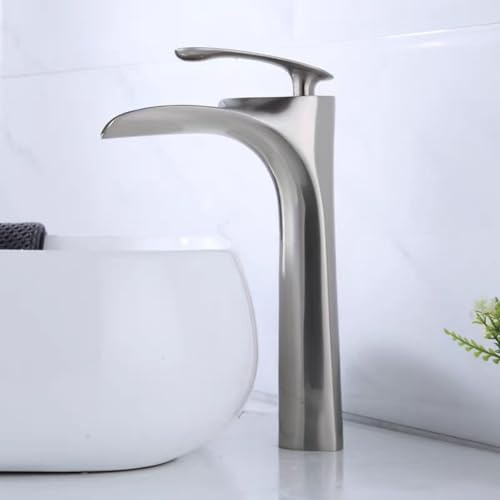 XJTNLB Wasserhahn Bad Wasserfall Hoch Gebürstet Waschtischarmatur Warm und Kalt Wasser Mischbatterien Bad Einhebel Wasserhahn Bad