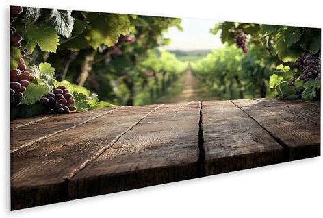 islandburner Bild auf Leinwand Holztisch mit Blick auf Weinreben Bilder Wandbilder Poster