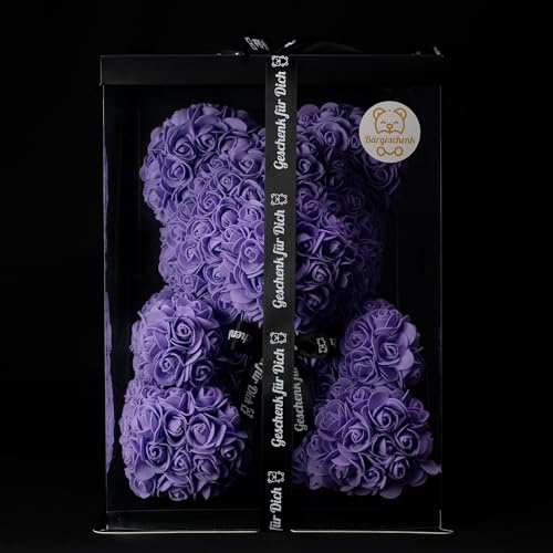 Bärgeschenk Big Classic Rosen Bär 40cm aus Ewigen Rosen in Geschenkbox (Lila)
