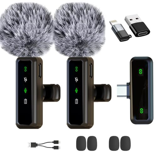 Wireless Lavalier Microphone for Android/iPhone/Computer/Laptop Devices - Noise Reduction Lapel Mini Mic Pro for Recording, Clip on Mic, Omni Lav Mic for Video Recording, Tiktok, Vlog,Youtube