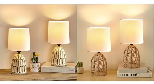 EJIAXIN Rattan Lamp Boho Lamps Set of 4 - Mini Farmhouse Table Lamp Rustic End Table Decorative Small Lamps for Small Spaces Bedroom Nightstand Living Room Reading Desk Side Table Lamp