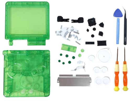 Hzxkqmil Custodia a Guscio Completa Alloggiamento di Ricambio per Game Boy Advance SP GBA SP Console, Guscio Chiaro con Kit di Viti e Pulsanti Parti di Ricambio Cacciaviti (Verde Trasparente)