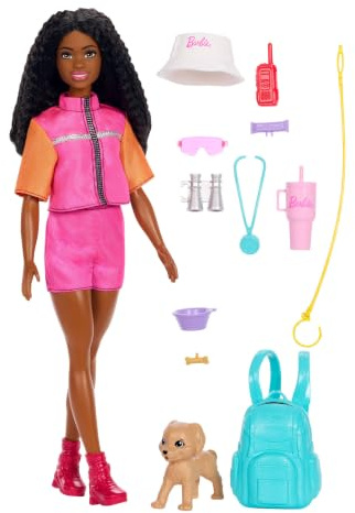 Barbie Brooklyn Bambola Avventure all'aperto con outfit da avventura | con 10+ accessori a tema campeggio incluso cucciolo, JJV60