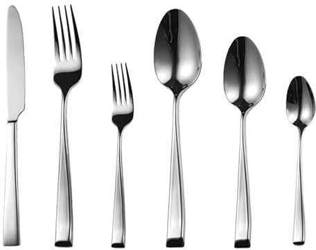 Ménagère en Acier Inoxydable 304, 6/24/36/48 pièces, avec Couteau à Steak, Fourchette et cuillère (doré, 1 Lot de 6 pièces)