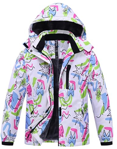 MoFiz Vinterjacka Flicka Skidjacka Flicka Dunjacka Vattentät Fleece Vindtät Jackor Flickor Softshelljacka Med Huva, Grön, 10-12 anni