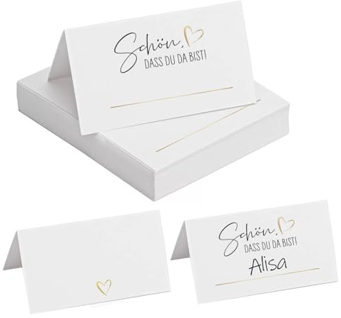 OIODKDEF 50 Stück Tischkarten Schön dass du da bist, Tischkarten Hochzeit Tischkarten Geburtstag, Blanko Platzkarten zum selbst Beschriften, Namenskärtchen Tischkärtchen für Hochzeit Geburtstag