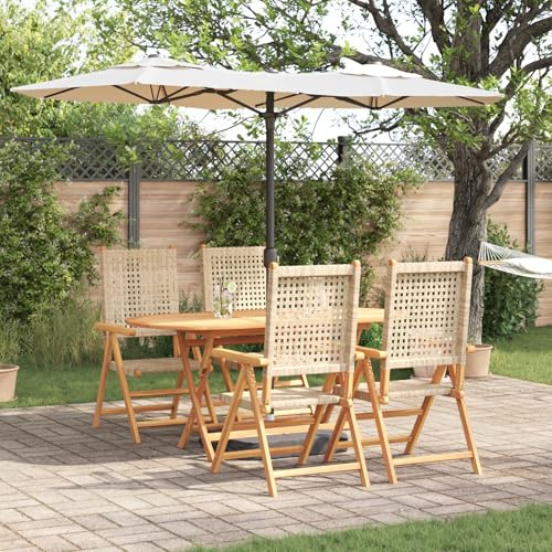 QJBSAVVA Tavolo da Giardino Pieghevole Ovale in Legno Massello di Acacia con 4 Sedie Set da Pranzo Esterno 5 Pezzi Marrone 160x85x75 cm per Patio e Barbecue