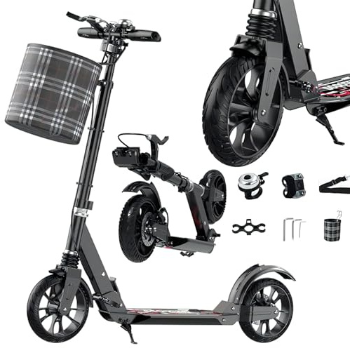 CXYTX Cityroller Erwachsene & Jugendliche ab 10 Jahre, 150 kg BigWheel (200 × 50 mm) Scooter – Klappbar & Höhenverstellbar (84–110 cm), Scheibenbremse, Doppelte Stoßdämpfer, ABEC-9 Kugellager,Schwarz