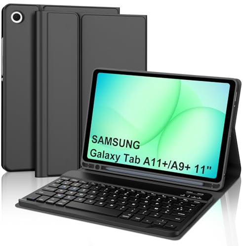 Coque Clavier pour Samsung Galaxy Tab A11+/A9+ 11 Pouces, AZERTY Français Housse Clavier Bluetooth Détachable avec Porte Crayon pour Tablette Samsung Galaxy Tab A11 Plus/A9 Plus 11 2025/2023, Noir