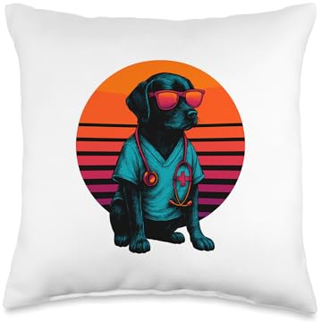 Retro Dog with Scalpel Operating Surgeon Throw Pillow