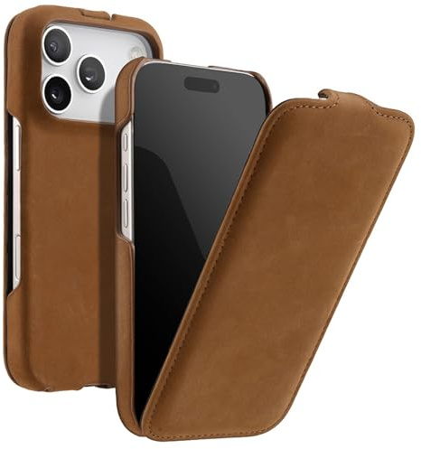 WBRSybUK Custodia In Vera Pelle For IPhone 17/17 Air/17 Pro/17 Pro Max, Custodia Sottile Fatta A Mano Con Apertura A Ribalta, Supporto For Ricarica Wireless(Brass,17 Air)