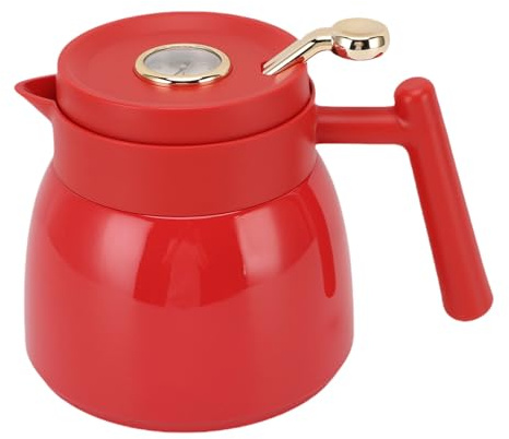 SIXRUN Théière Thermique, 880ml Cafetière Isotherme en Acier Inoxydable avec Affichage Mécanique de la Température pour thé, café, Lait, Jus et Eau Chaude (rouge)