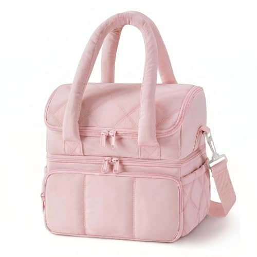 Nanxson Bolso Térmico de Doble Compartimento para Mujer Fiambrera Reutilizable con Correa Ajustable Para el Trabajo, Picnic, Viajes y Exteriores (10.9L,Rosa) | Bolsa térmica pequeña, fiambrera de doble capa, bolsa grande a prueba de fugas para el almuerzo, ideal para picnics y viajes