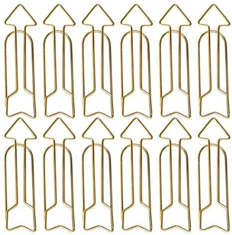 Angoily Clips de Papel Dorados en Forma de Flecha, 12 Unidades Metálicas, Marcador y Sujetapapeles para Carpetas de Oficina y Notas, Accesorios Prácticos para Escritorio y Organización