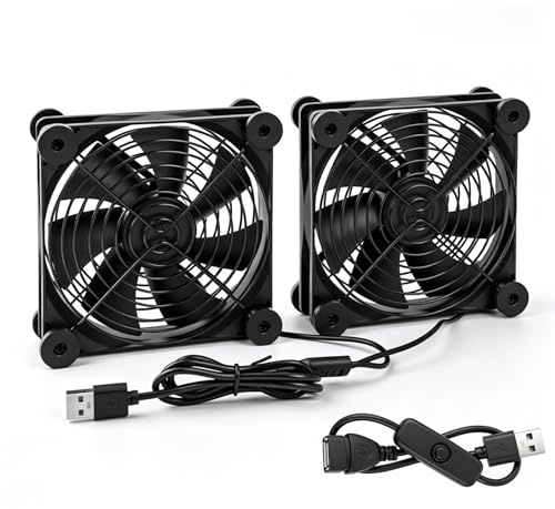 USB Cooling Fan, Quiet Dual 120mm Router Fan Cooler, USB Powered Cooling Case Fan for Router Modem Receiver DVR PlayStation TV Box, Compatible with Routers Laptops Desktop PCs PS4 DVR