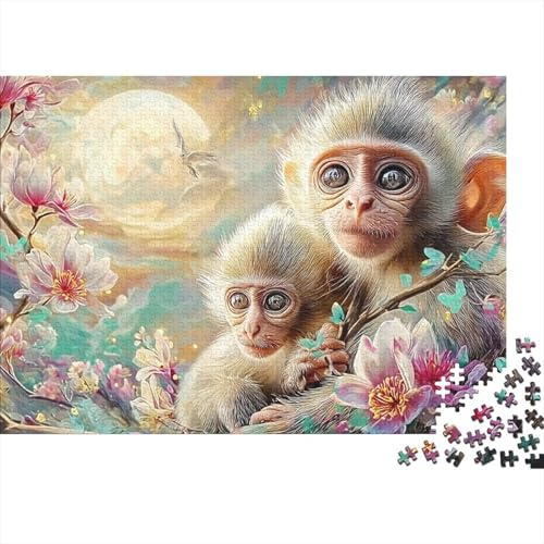 Moonlit Monkey 1000-Piece Adults Jigsaw Puzzle Monkeys Flowers Moon Tree Butterflies Premium Thick Sturdy Vibrant Challenging Stress Relief 70x50cm/1000pcs