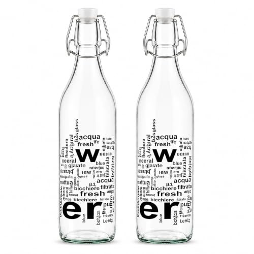 Pack 2 Botellas de Cristal 1L con Tapón Hermético Vidrio Transparente