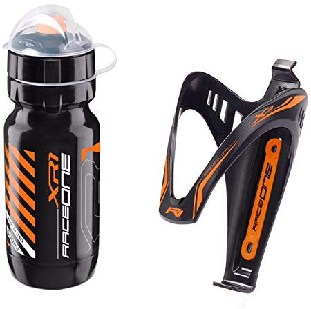 Raceone.it - Kit Fluo Race Duo: Borraccia XR1 + Portaborraccia X3 Race/MTB/Gravel/Trekking Bike.Nero/Orange Fluo. 100% Made in Italy