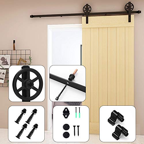 201cm/6.6FT Vintage Spoke Industrial Rad Schiebetür Barn Holz Innen Tür Schiebetürbeschlag Set Schiebetürsystem/Sliding Barn Door Hardware Kit