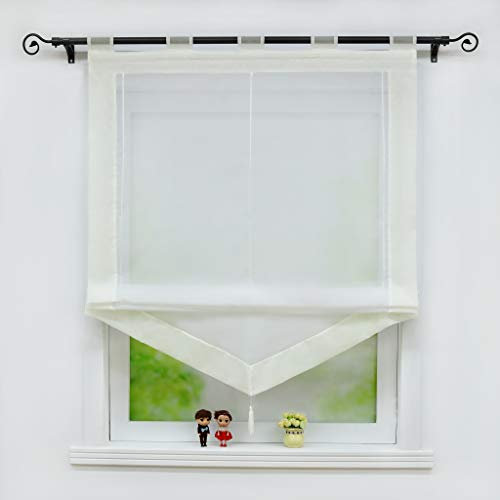 Joyswahl Voile Raffrollo mit Quaste Transparenter Dreieck Rollos mit farbigem Blende »Julia« Schals Fenster Gardine mit Schlaufen BxH 80x140cm Creme 1 Stück