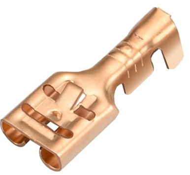 Heschen 100 Pcs Spade Crimp Terminals, 6.3mm, Brass, Non-Insulated, for Cables 1-1.5 mm²
