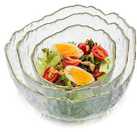 Glasseam Set Da 3 Ciotole In Vetro Set Di 3 Insalatiere Impilabili Trasparenti Ciotola Per Zuppa Per Zuppa Di Frutta Dessert Pasta Curry Popcorn Cereali Tuta Per Mescolare Sala Da Pranzo Catering