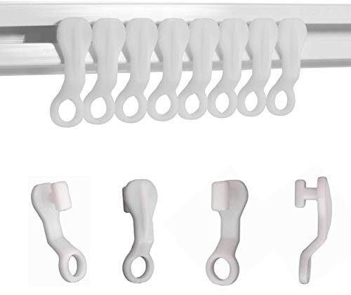 Curtain Glider Hooks White Plastic Curtain Hook, Pack of 50