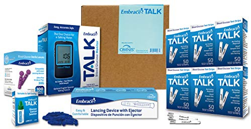 Embrace Diabetes Testing Kit Includes Embrace Talk Blood Glucose Meter 300 Blood Test Strips 1 Control Solution 1 Lancing Device 300 30g Lancets and Carrying Case