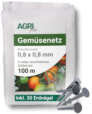 AGRI plus Gemüseschutznetz I 4 x 10 m I versch. Längen I Transparentes Insektenschutz Netz inkl. Erdnägel I Reißfestes Obstnetz gegen Vögel & Insekten I UV-beständiges Insektenschutznetz