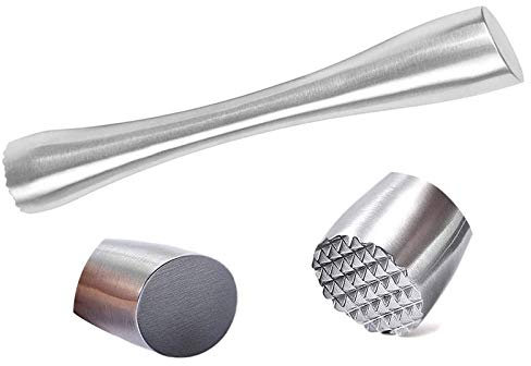 Eiszerkleinerer Zitronen Masher Bar Stößel Zitronen Stampfer Muddler Stössel mit Zwei Verschiedene Texturköpfe, Langlebig Sicher, für Bar, Restaurant, Hotel, Familie, Zitronen, Eiswürfel,Pürees—Silber