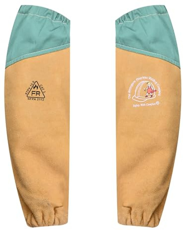 Strongarm Hybrid FR Welding Sleeves, 18 Inch (1 Pair), FR Cotton Front Split Leather, Heat-Resistant Aramid Stitching, Elastic Cuffs, Spark & Spatter Arm Protection for Welding and Metalwork, Green