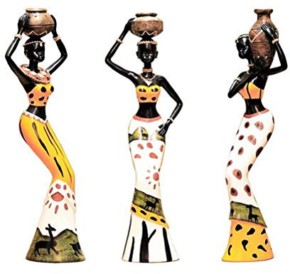 Paquete de 3 esculturas africanas, 6 x 5,5 x 19 cm, figura de mujer tribal para niñas, pieza de arte coleccionable humana, figuras creativas de mujeres negras para decoración del hogar, sala de estar,