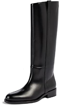 Cow Leather Fashion Round Toe Block Heel Slip-on Low Heel with 3.5 cm Handmade Knee-high Boots for Women Big Size hx-301
