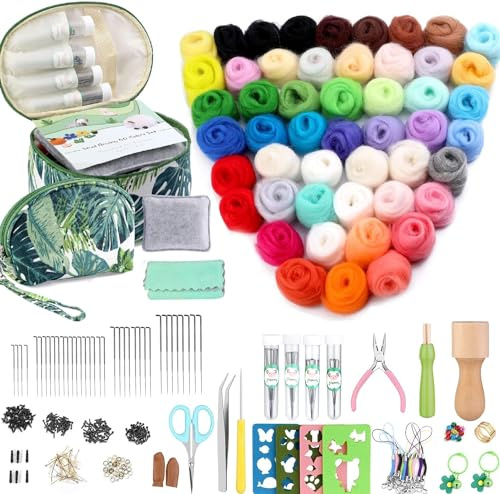 Reovin 50 Farben Nadelfilz Set, 304 Stück Nadelfilz Werkzeuge Starter Set | Filzset für Anfänger mit 50 Farben Filzwolle, Filzwerkzeuge und Zubehör für Anfänger, DIY Filz Tier Handwerk, Heimdekoration