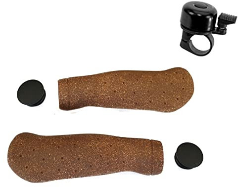 Design Lenkergriffe ergonomische Fahrradgriffe braun in Kork-Optik 135/135 mm inkl. 1 x Fahrradklingel