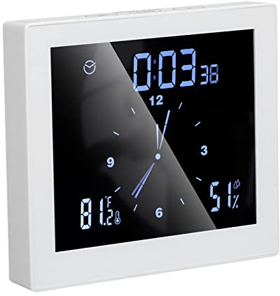 CHICIRIS Duschuhr, Badezimmer Uhr Ständer hängend 5 Zoll Bildschirm Saugnapf Design Luftfeuchtigkeit Temperatur Uhr für Innen/Außen(Weiß)