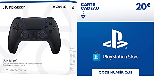 Manette sans Fil DualSense Noir + Carte Cadeau PSN (PlayStation Store) | 20 EUR | Compte français | Code de téléchargement (PS5/PS4/PS3)