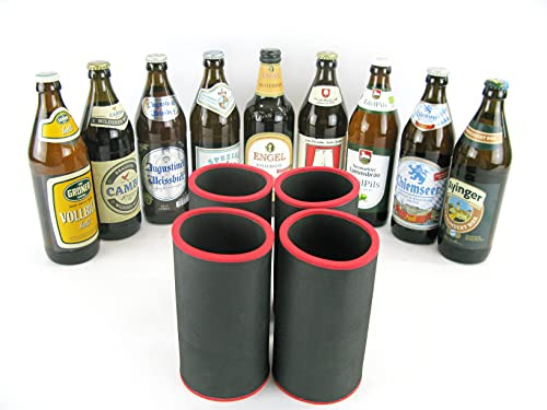 4 hochwertige Qualitätskühler aus 5-6 mm dickem Neopren für 0.5L Flaschen in den Farben Schwarz Gelb Grün Blau Rot und Orange (4 bayrische Flaschenkühler)
